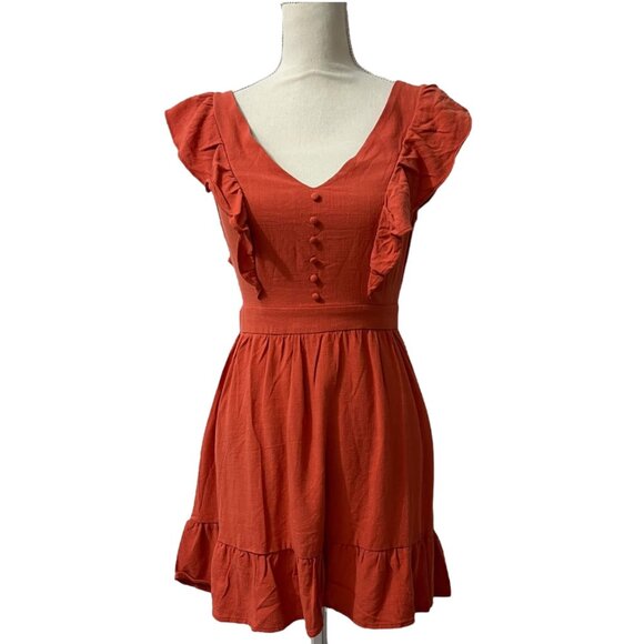 Cupshe Linen Blend Ruffled Sleeveless V-Neck Backless Mini Dress XS - Picture 2 of 13